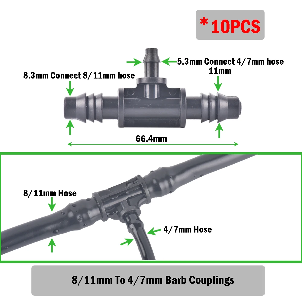 Irrigation Dripper Sprinkle 8/11mm Tee Inner 4-Way Double Barb Water Pipe Connector Repair Joint Garden 4/7mm Tube Watering Tool 