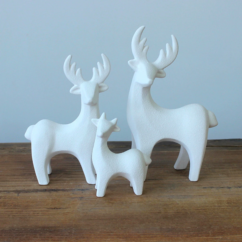 

3pcs Creative Ceramics Elk Animal Desktop Craft Ceramics Ornament Cartoon Elk Bedroom Living Room Home Decoration