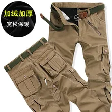 Зимние штаны толстые теплые брюки Карго повседневные флисовые карманы меховые брюки размера плюс 38 40 модные Свободные мешковатые рабочие мужские SA-8