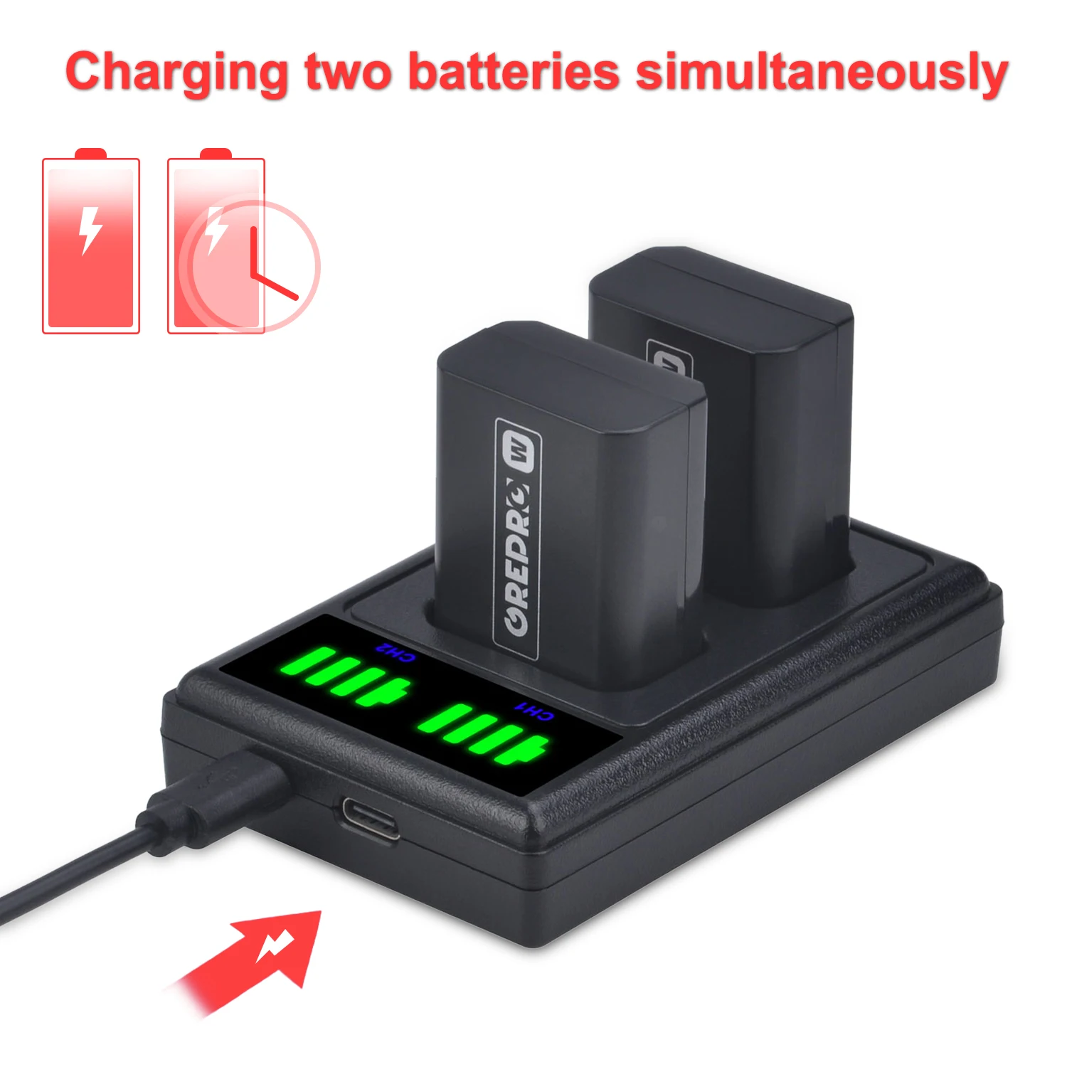 SMALLRIG NP-FW50 Batterie Per Fotocamere (2 Pz) Con Schermo LCD – USB-C/USB-A Per Sony ZV-E10, A6500, A6400, A7RII, A7SII E Altri