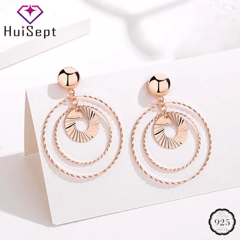 

HuiSept Fashion 925 Silver Drop Earrings Jewellery Big Round Shaped Earrings for Women Wedding Party Wholesales Rose Gold Color