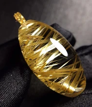 

Genuine Natural Gold Rutilated Quartz Pendant 18K Gold Necklace Brazil 32*18mm Wealthy Stone Women Men Jewelry AAAAAAA
