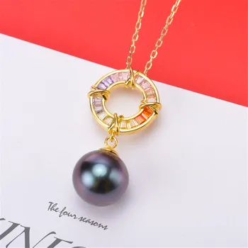 

S925 Sterling Silver Flash Design Pearl Pendant Holder Women DIY Pearl Pendant Components Silver Gold Color