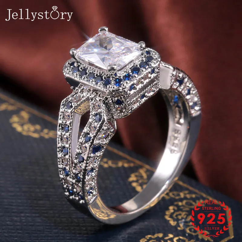 Роскошное кольцо Jellystory из серебра 925 пробы с прямоугольным сапфировым камнем