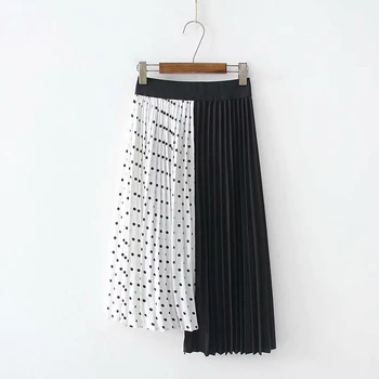 

Patchwork Dot Print Skirts Women Korean Pleated Skirts Sexy Design Summer Long Maxi Skirts Plus Size Elastic Waist Long Harajuku