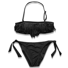 От 5 до 16 лет, комплект бикини для девочек-подростков, купальный костюм с кисточками для девочек, детская черная купальная одежда с бахромой, купальный костюм для девочек, одежда для плавания