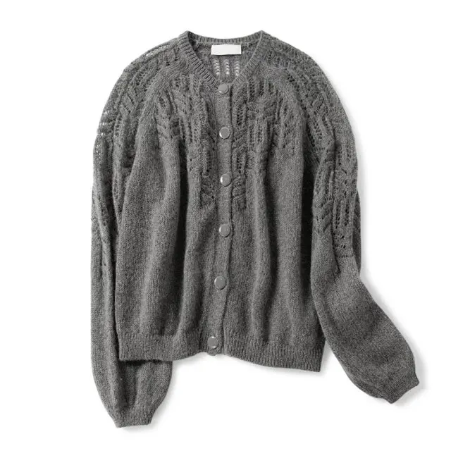 grey as real pic Женский вязаный кардиган из мохера и шерсти, круглый вырез, Белый/верблюжий/серый/синий/зеленый, вязаный свитер, Топ - Цвет: grey as real pic