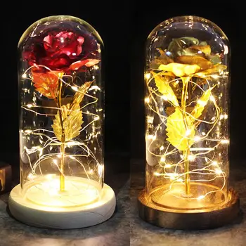 

Eternal Rose LED Light Beauty And The Beast Rose In Glass Dome For Mother's Birthday Valentines Day Gift Wedding Decoration Home