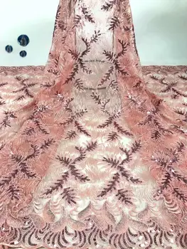 

Sequined Embroidered pink Lace Fabrics for Design / African Guinea Sequin Wedding Mesh Prom Dresses Sewing Fabircs FFD-1011