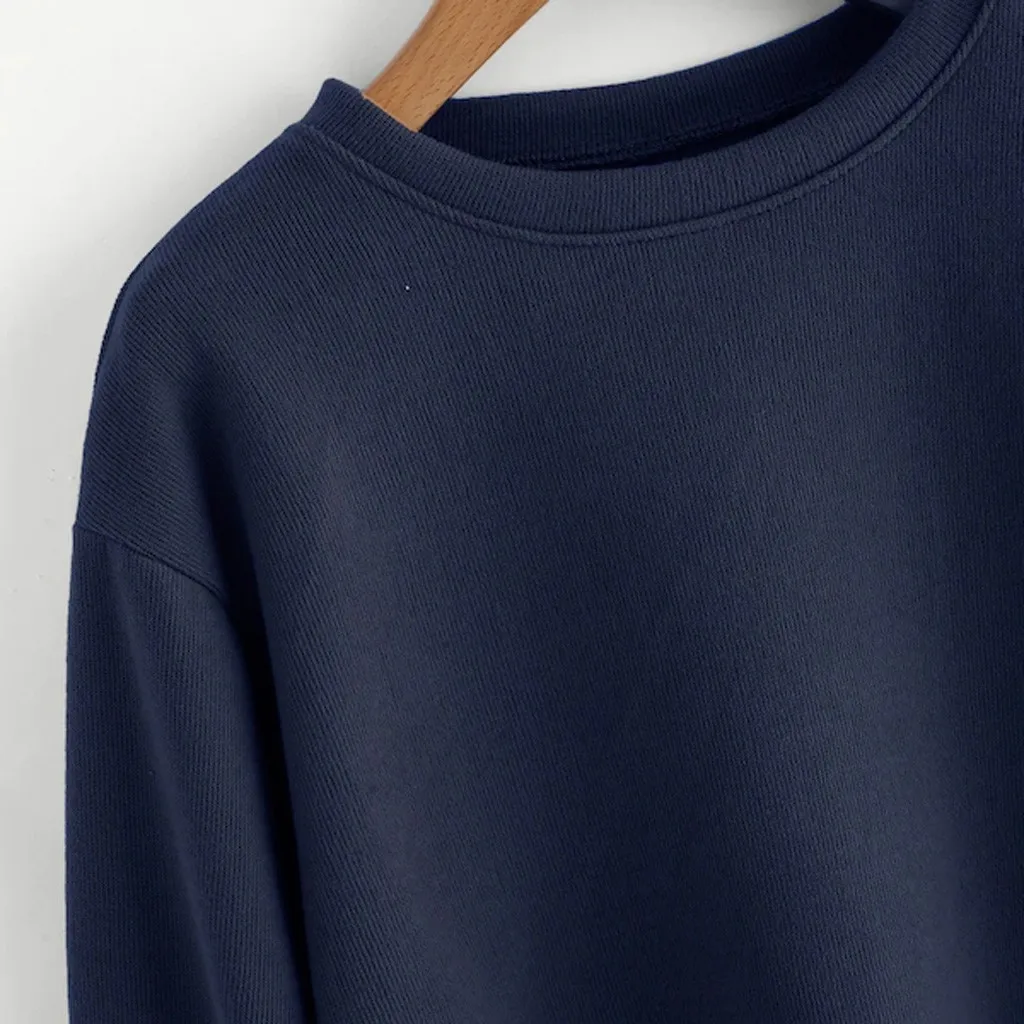 JAYCOSIN Fashion Women Casual Simple Solid Color O-Neck Sweatshirt Long Sleeve Comfortable Soft Blouse Loose Sweatershirt Tops
