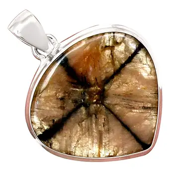 

Genuine CHIASTOLITE Pendant 925 Sterling Silver, 40 mm, AP6510