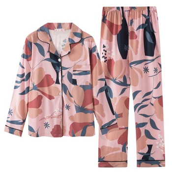 

XIZOU Winter Cotton Pajamas Women Pink Sleepwear PJ 2 Pcs Ladies Solid Pijamas Mujer Home Clothes Autumn Pure Pyjama Femme