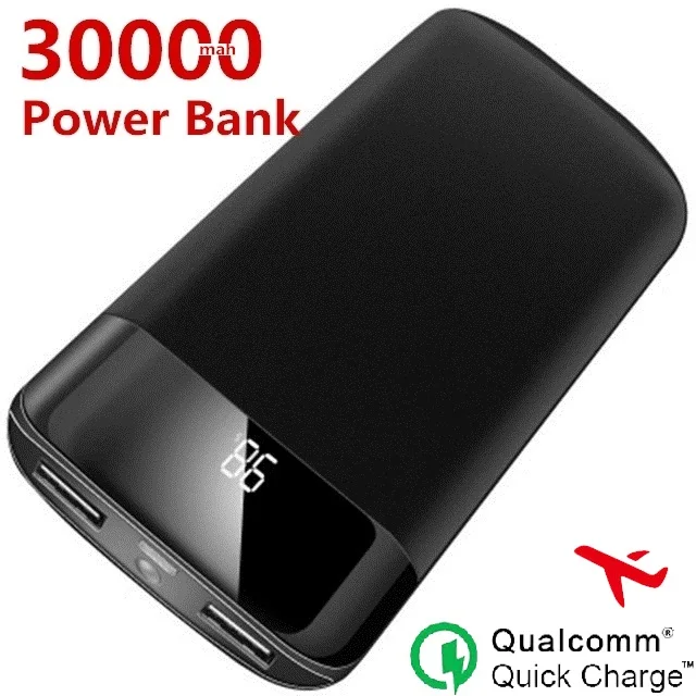Внешний аккумулятор для мобильных телефонов с USB-портами 30000 мАч светодиодный