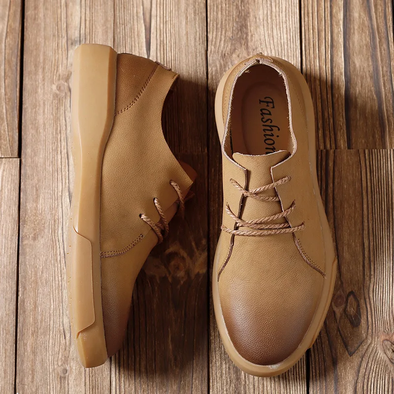 

Spring MEN'S SHOES Casual Shoes Low Top Rub Color Cowhide Surface Fashion Leather Shoes Lace-up Large Size Shoes Outdoor Shoes