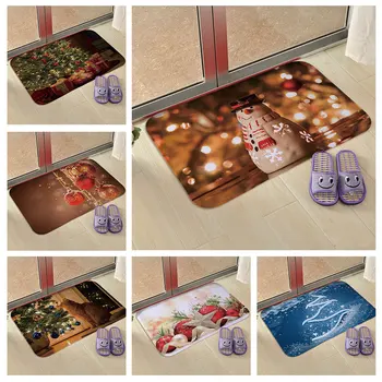 

2021 Merry Christmas Decor For Home Christmas Crystal Flannel Mat Xmas Floor Mat Santa Non-slip Doormat Kitchen Bathroom Decor