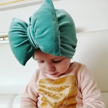 

Gold Velvet New Designed Cute Baby Hat Cotton Soft Turban Knot Girl Summer Hat Bohemian Style Kids Newborn Cap for Baby Girls