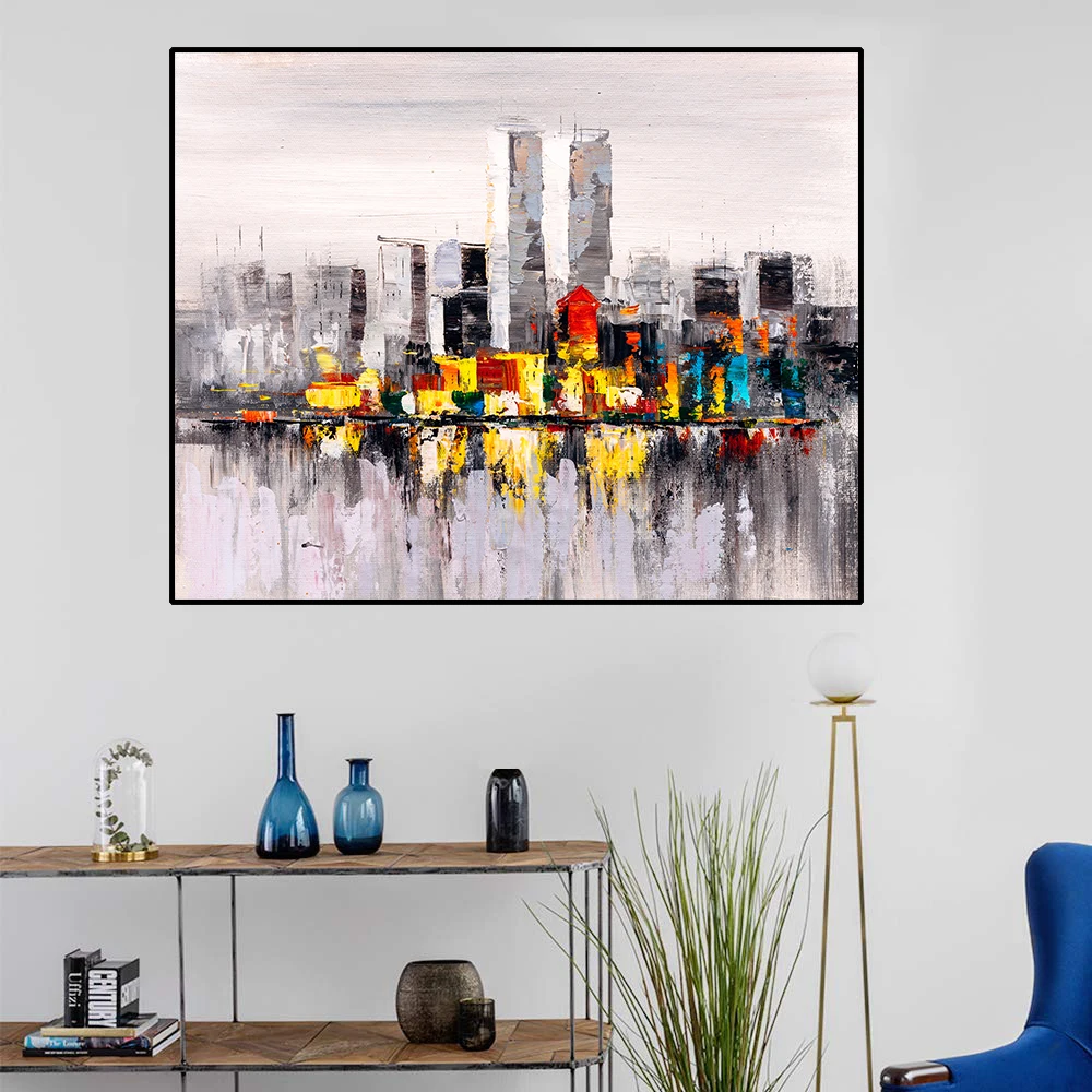 Laeacco Black White Mordern City Poster Canvas Painting Calligraphy Wall Pictures  Prints For Home Living Room Wall Decorative