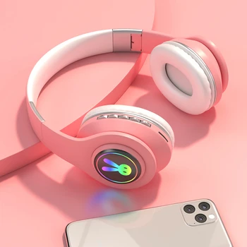 

Headphones Ear Luminous Head-mounted Wireless Bluetooth Headset with Microphone Hands-free Support TF Card AUX Play