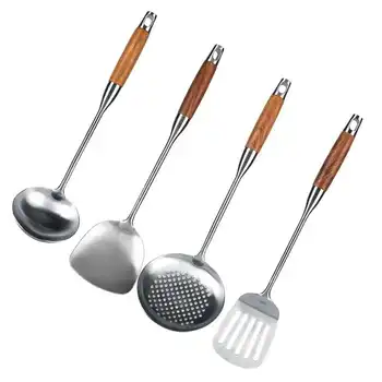 

Rosewood Handle Sturdy Stainless Steel Spatula Kit Kitchenware Set Cookware Set For Home Easy To Restaurant