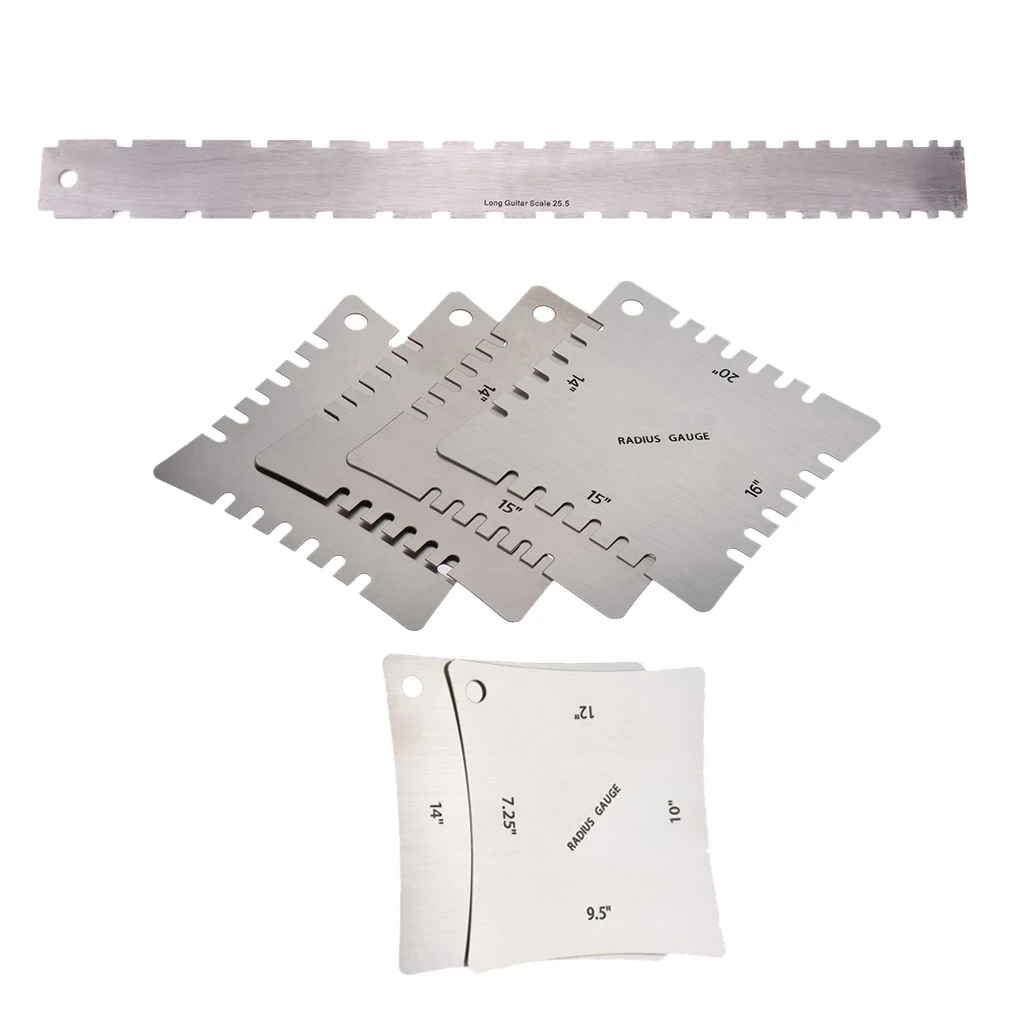 Stainless Steel Fretboard Ruler with Radius Gauge for Guitar Bass Luthier Tools