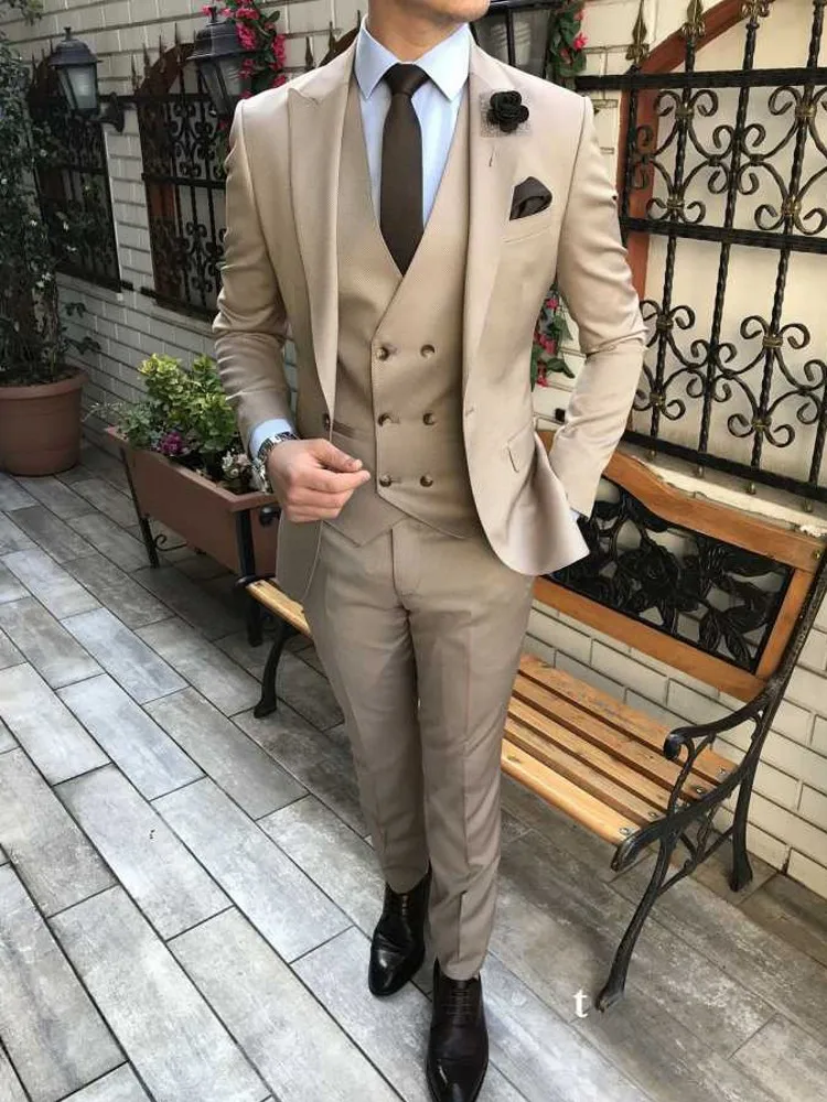 Brand New Men Suits Light Brown Groom Tuxedos Peak Lapel Groomsmen Wedding  Best Man 3 Pieces ( Jacket+pants+vest+tie ) C914 - Suits - AliExpress
