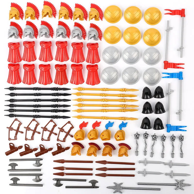 

98pcs Medieval military building block toy Roman soldier weapon Knight helmet shield small particle building block accessories