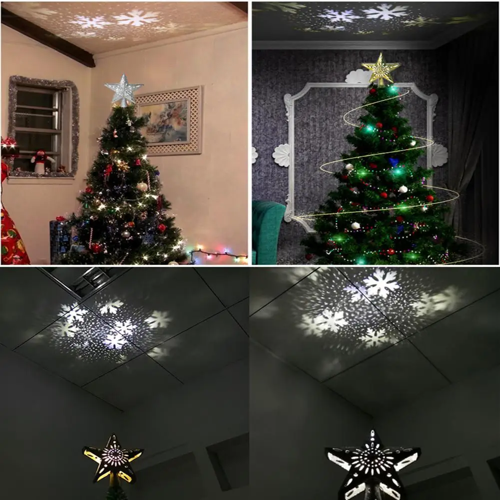 СВЕТОДИОДНЫЙ 3D светильник-проектор в форме мерцающей звезды с подвеской в виде рождественской елки, вечерние украшения серебристого цвета