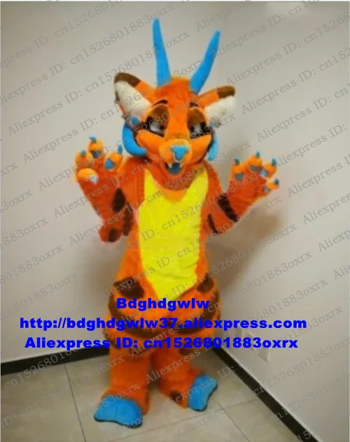 New Long Fur Orange Dragon Completed Fursuit Mascot Furry Costume Suits Party A+