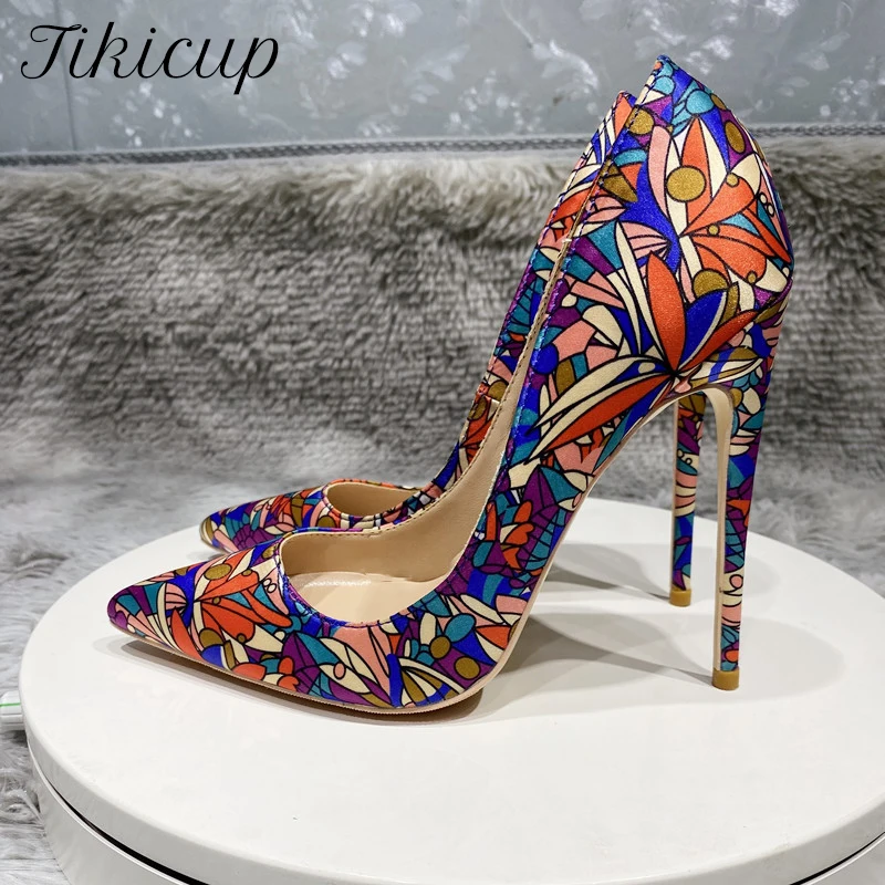 Tikicup Curl Cut Gradient Red Black Women Patent Pointy Toe High Heel Shoes  Sexy Ladies Stiletto Pumps for Party Plus Size 33-45