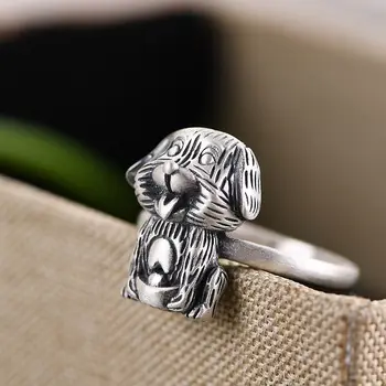 

FNJ 990 Silver Ring Animal Dog Adjustable Size 100% Original Real S990 Solid Silver Rings for Women Jewelry Fine