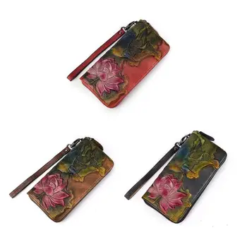 

Women's Leather Zipper Wallets Floral Embossed Phone Pouch Card Holder Purse Wristlet Handbag