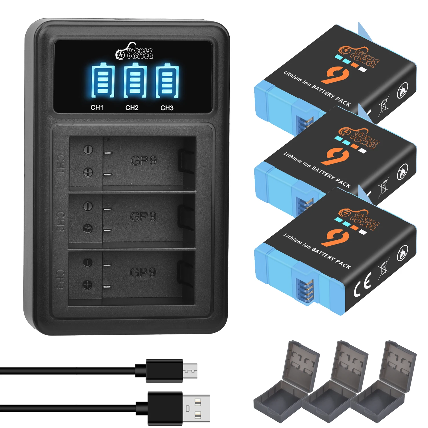 Nuova Batteria Ahdbt-901 + Caricabatterie Usb A 3 Slot Led Per Gopro Hero 9 Gopro Hero 10 Hero 11 Black Action Camera