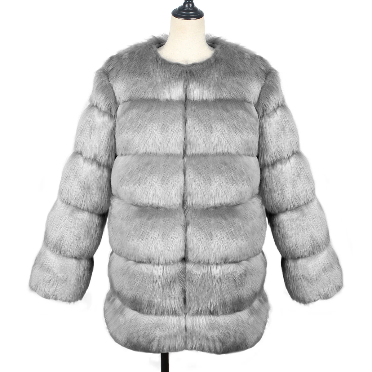 gray Зимняя меховая куртка, женское модное зимнее пальто, женское розовое пальто из искусственного меха, длинное стильное меховое пальто, уличная одежда, толстый теплый мех - Цвет: gray