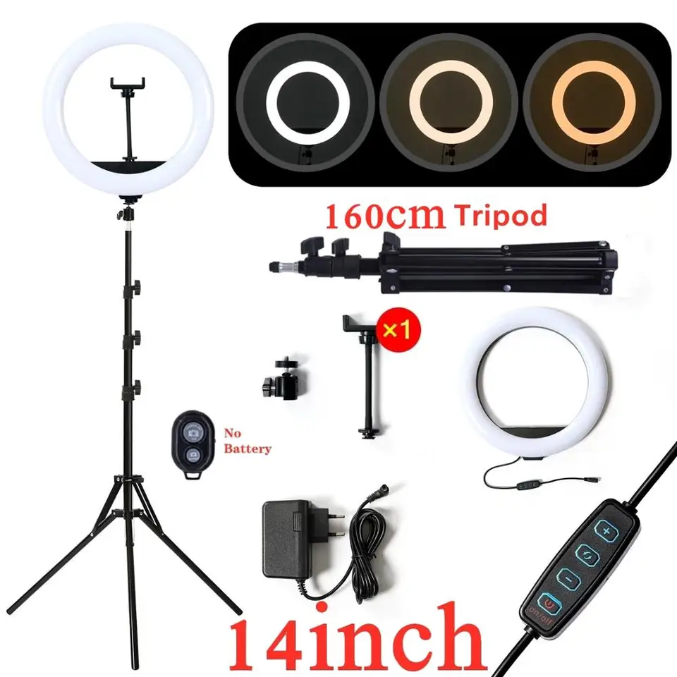 14 Inch Led Ring Light With 160cm Tripod Dimmable 5500k Rim Of Light For Photography Lighting Youtube Make Up Ring Lamps Photographic Lighting Aliexpress