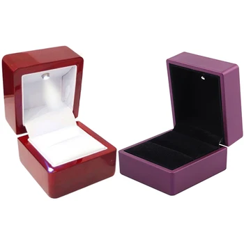 

2Pcs Ring Box : 1Pcs LED Lighted Ring Gift Box Wedding Engagement Purple & 1Pcs Rings Display Box Storage Soft Velvet Tray Case