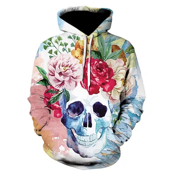 

2019Hot Men's Fashion 3D skull Print Long Sleeve Hoodie Men and women fashion Loose Casual Sweatshirt Sports Training Top