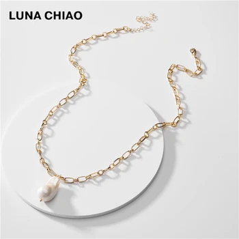 

LUNA CHIAO Fresh Water Big Pearl Pendant Necklace for Summer Chic Style Chain Necklaces for Women