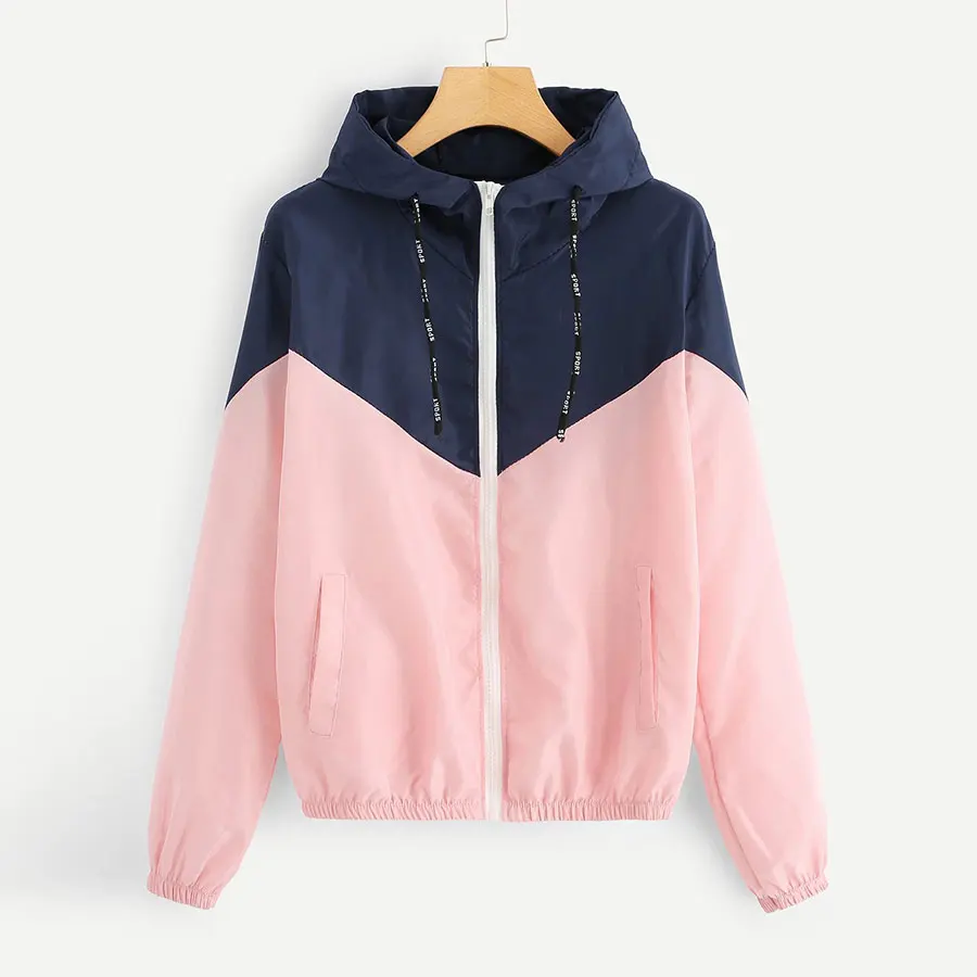

Hooded Patchwork Thin Jackets Women Casual Zipper Loose Cardigans Jackets Coats Female Fashion Spring Autumn Coats Streetwear