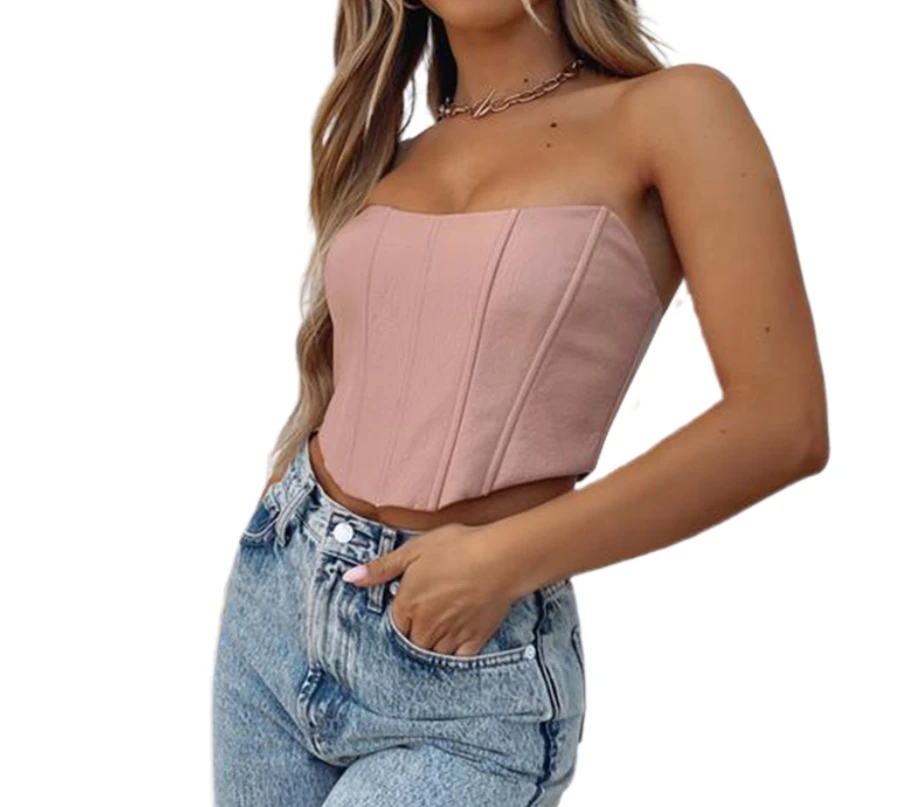 Summer Sexy Satin Cut-Out Tube Tops Bustier Women Strapless Backless Cropped Feminino Sexy Skinny Corset Tops Streetwear half bra Tanks & Camis