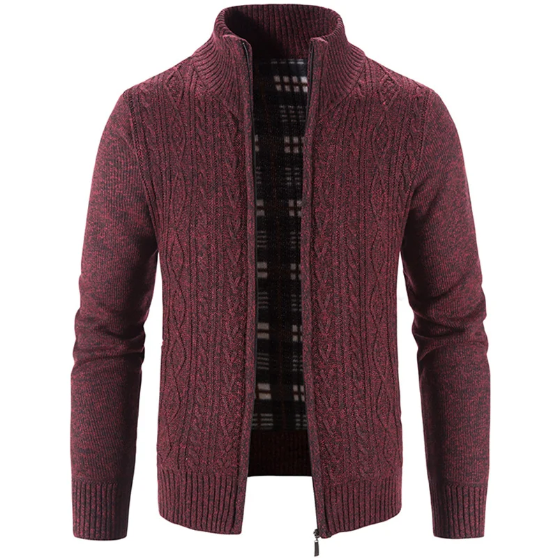Men's Autumn Winter Cardigan Thick Fleece Sweater Cold Coat Casual Warm Stand Collar Baseball Coats Zipper Jacket