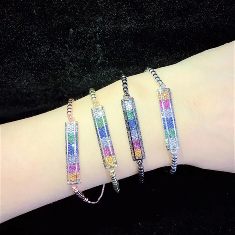 10 шт./лот, разноцветный латунный браслет, инкрустированный радужным кубическим цирконием, регулируемый браслет, модные ювелирные изделия