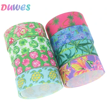 

DUWES 50yards flower leaf Printed Grosgrain Ribbon Accessory Hairbow Headwear Decoration DIY Wholesale OEM D1144