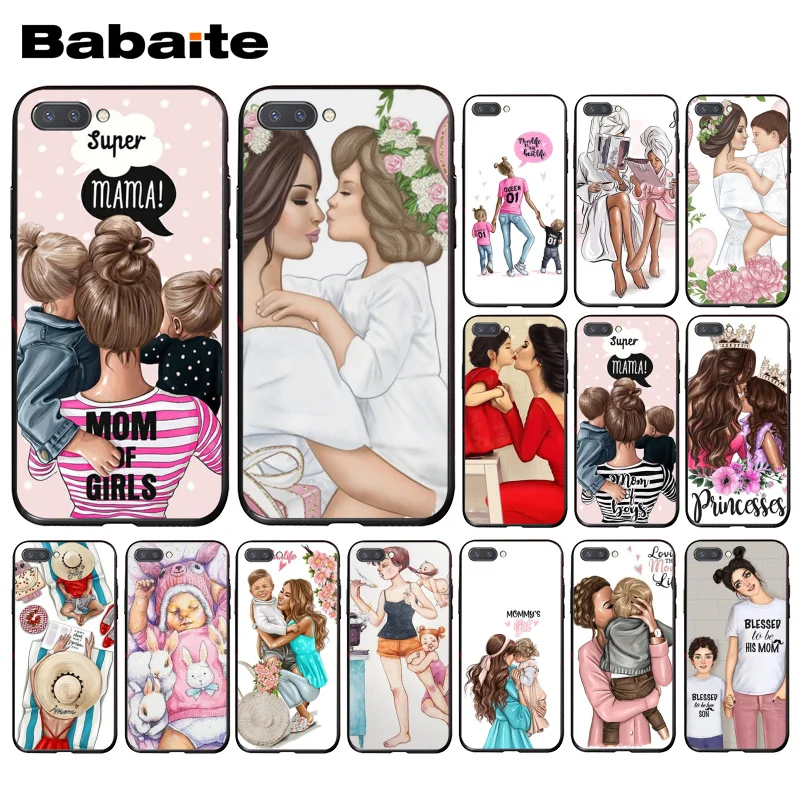 

Babaite Fashion Black Brown Hair Baby Mom Girl Queen Phone Case for Huawei Honor 8X 9 10 20 Lite Honor 7A 7C Honor10i View20