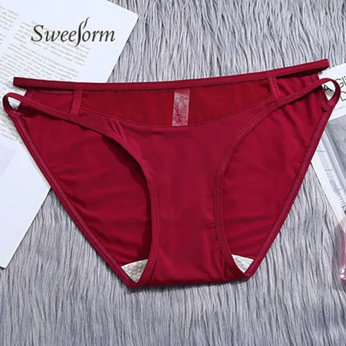 Хлопковые одноцветные женские трусики Sweeform, комфортное нижнее белье, приятные на ощупь трусы для женщин, сексуальные трусики с низкой посадкой - Цвет: Wine red