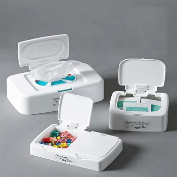 

Push-button Tissue Storage Boxes with Lid Floss Case Portable Wipes Organizer Desktop Earring Jewelry Finisher Home Organization