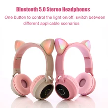 Розовые складные милые кошачьи уши женские наушники Bluetooth 5,0 беспроводной 3 цвета светодиодный светящийся стерео гарнитура с микрофоном Поддержка TF карты