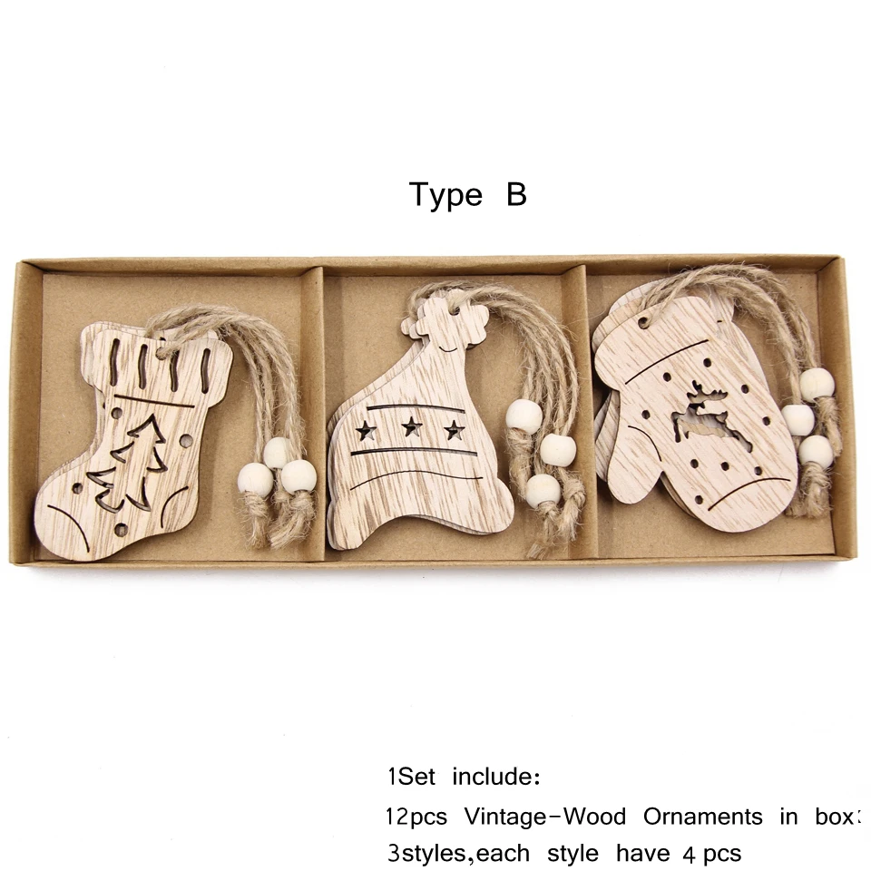 12 шт./кор. Винтаж полый Рождественский деревянные подвески, украшения для рождественской вечеринки декор елочные украшения Подвесные Подарки - Цвет: Box-Type B