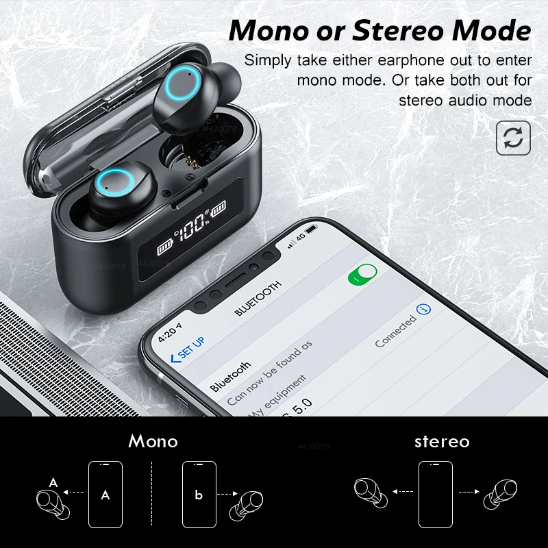 Sylas Wireless Bluetooth Earphones Headphones TWS 2000mAh Charging Box Waterptoof Wireless Earbuds With Microphones For Phone