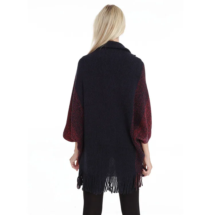 Winter Thick Knit Tassel V-neck Women Poncho Batwing Sleeve Cardigan Cape For Women Large Knitwear Coat Cotton Ladies Shawls