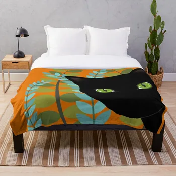

Black Kitty In The Grass Blanket Wool Flannel Plush Blanket Bedspread For office Sherpa Blanket Couch Quilt Cover Travel